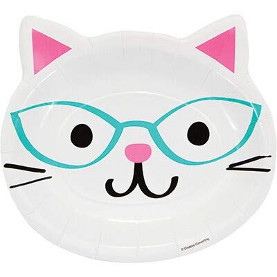 Générique Fiesta Gato Gatito Festivales 8 Niños Cumpleaños Sabor Tea Decoración Mesa Platos 1 Mantel 8 Platos de 18 cm 4 Platos de Cabeza de Gato 8 Tazas 16 servilletas