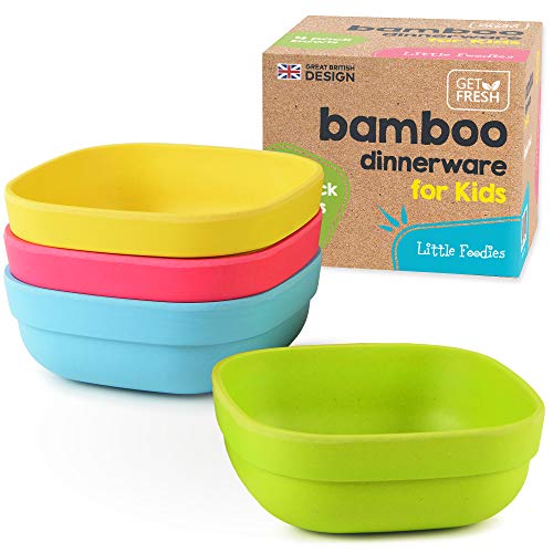 GET FRESH Cuencos de Bambú para Niños - 4 Piezas Juego de Cuencos Infantil de Bambú sin BPA - Reutilizable Vajilla Fibra de Bambu para Bebes Aptas para el Lavavajillas - Bamboo Kids Bowls