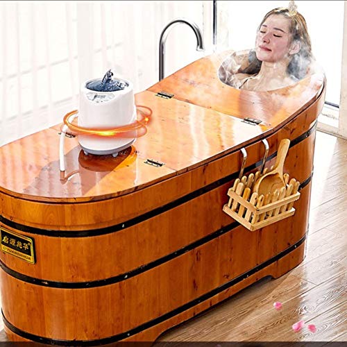 GFSD Bañera Sauna Barril de Madera Ducha Consumo Cubo Piscina Redondeada del Borde Ergonómico Diseño La CurvaAgua 120L for Baños Y Jardines 1.0m-1.6m (Size : 110x60x75cm)