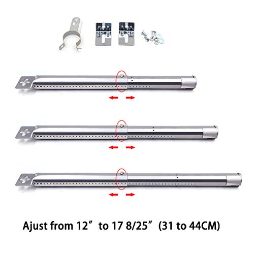 GFTIME Universal Kit de Barbacoa Piezas de Repuesto Quemadores de Gas(31cm a 44cm) & Placa de Calor (30cm a 72cm) Parrilla Accesorios Ajustable Acero Inoxidable BBQ Reemplazo (4 Pack)