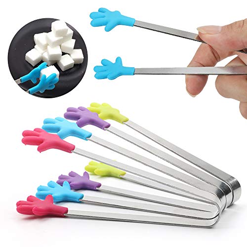 Globaldream 4 piezas de pinzas para hielo pinzas para azúcar mini pinzas para servir de silicona y 2 piezas de cuchara para hielo de acero inoxidable, para la fiesta de té, cafetería, cocina