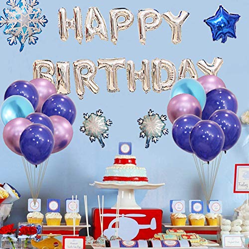 Globo Frozen - YUESEN 26PCS Decoración de fiesta de cumpleaños Globo de papel azul con copo de nieve Decoraciones colgantes Fiesta Deco Globos de látex Fiesta Boda Cumpleaños