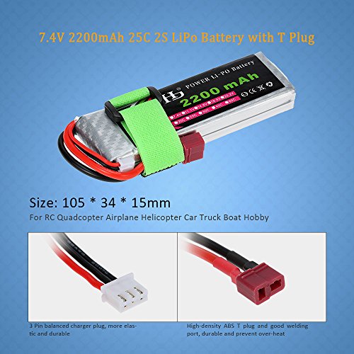 Goolsky Batería Lipo 25C 2S 7.4V 2200mAh con Enchufe T para RC Drone Avión Helicóptero Coche Barco Hobby