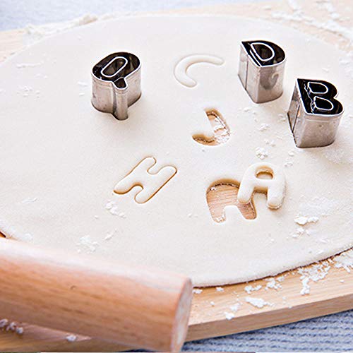 Gresunny 26 piezas cortadores de galletas letras alfabeto cortador de repostería moldes para galletas acero inoxidable con caja de almacenaje para hornear postre pasteles