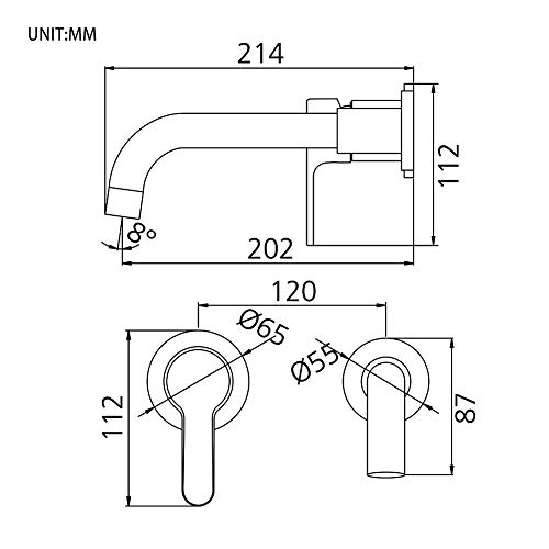 GRIFEMA G11503 - Grifo Empotrado lavabo, mezclador de baño de pared, Cromo