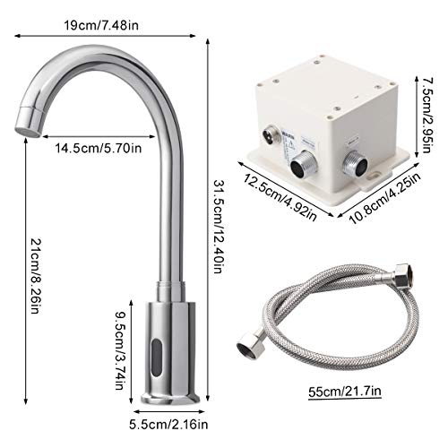 Grifo de sensor de latón con luz de fuego automático con sensor infrarrojo inteligente sin contacto para fregadero de cocina (2 mangueras incluidas)