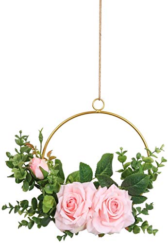 Guirnalda Pauwer Conjunto de 3 Guirnaldas Florales de Rosas Hechas a Mano con eucalipto Anillos de Metal Dorado Guirnalda de Aros Florales para el hogar, Fiestas, Puertas, Bodas