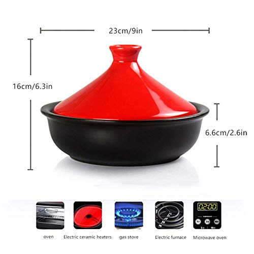 H.aetn Olla Tagine de 23 cm para cocinar, sin Plomo, Olla Tagine de cerámica, Olla para estofado, Olla de cocción Lenta con Pala de Madera y Bandeja, Naranja