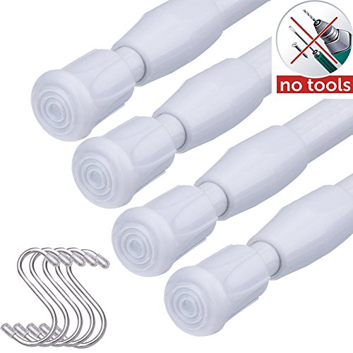 HAOYUNTE Varilla de Cortina Ajustable con Muelle de tensión; para proyectos DIY Cocina, Cuarto de baño, Armario, Ventana, estantería, etc. (Longitud 60-110cm; diámetro de 1,27 cm), 4pcs-Blanco