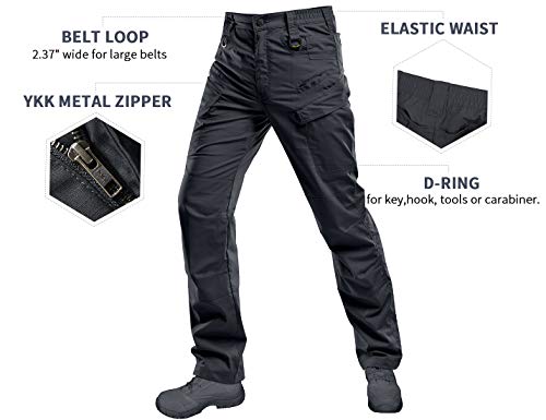 HARD LAND Pantalones Táticos Impermeable Ripstop Ligero Cargo Trabajo con Cintura Elástica BDU para Hombre (36W×30L, Gris carbón)