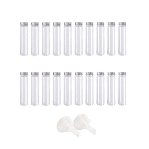 HEALLILY 22 tubos de prueba de plástico con embudo tapones de rosca para golosinas y golosinas para baby shower, cumpleaños, bodas