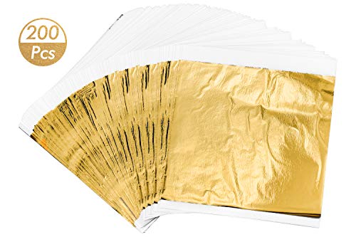 Hentek 200 Hojas de Papel de Oro de Imitación para Artes, Artesanía de Dorado Decoración 14 X 14 cm