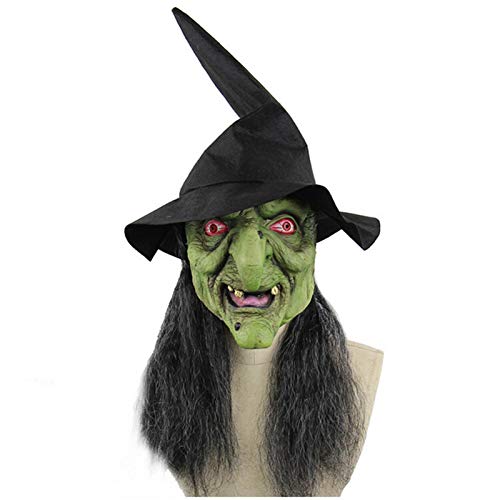 Heoolstranger Máscara Realista, Cabeza Verde Completa Látex Halloween para Adultos Y Cara Bruja Pelo Negro, Disfraz De Zombie Aterrador para Halloween, Navidad, Pascua, Juegos De rol