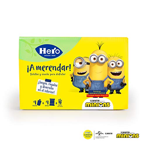 Hero Baby - Pack Merienda Minions, Incluye 4 Bolsitas, 4 Snacks, Juegos y Coloreables - 605 g