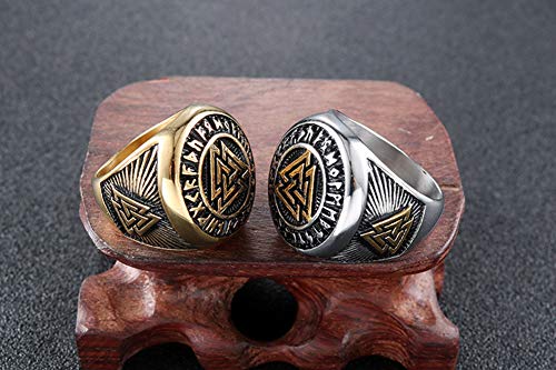 HIJONES Valknut Nórdico Vikingo Odin Anillo de Símbolo para Hombre Acero Inoxidable Guerrero Motorista Plata Tamaño 17