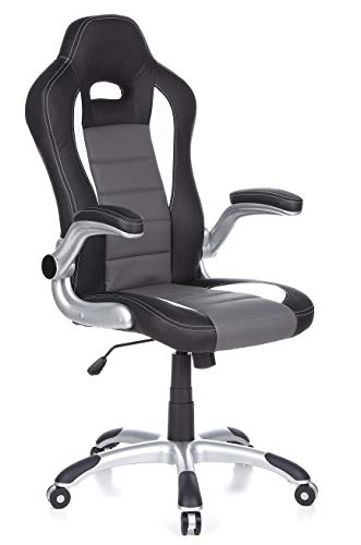 hjh OFFICE 621710 Silla Gaming RAYCER Sport Piel sintética Negro/Gris reposabrazos Plegables Silla de Escritorio inclinable