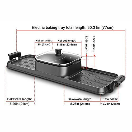 HJSGXXN Parrilla Electrica De Metal, Barbacoa Caliente Multifuncional, Fondues Electricas, Gran Capacidad Inteligente Bandeja De Cocción Eléctrica Coreana (Size : 77x26cm)