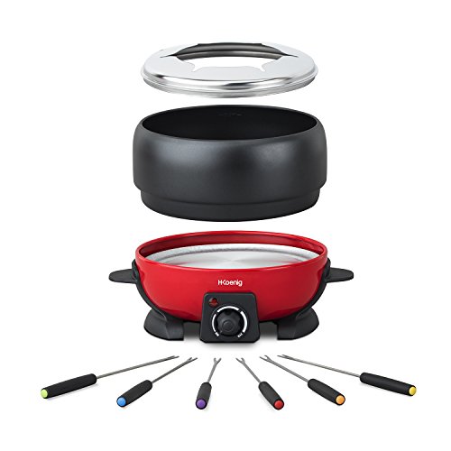 H.Koenig ALP1800 Fondue, Capacidad de 2 l, 800 W, 2 litros, Acero, Rojo