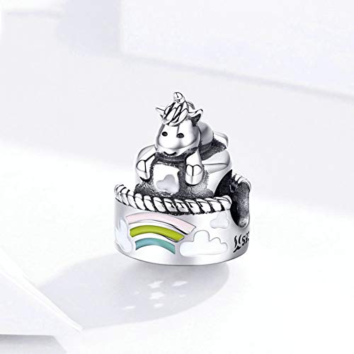 HMMJ Encantos Mujeres S925 de Plata de Granos de la Torta del Unicornio de Bricolaje Artesanal de Joyas Compatible con Pandora y Pulseras de los Collares Europeos