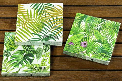 Home Collection Fiesta, cumpleaños - Juego de 3 servilletas desechables - motivo: Hojas Monstera Philodendron Palma - estilo: Tropical - (cantidad: 60 piezas) - 3 capas - 33x33cm