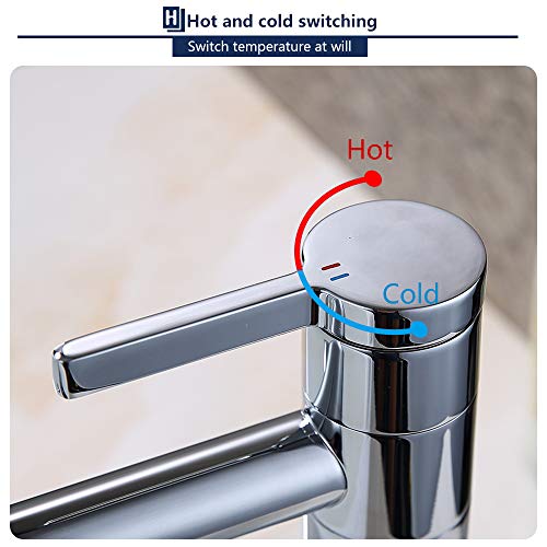 HOMELODY Grifo de Lavabo Alto Doble Rotación de 360° Giratorio Grifo de Baño Monomando Alto Lavabo Práctico Monomando Grifo Cromado para Baño con Aireador Desmontable Ahorro de Agua