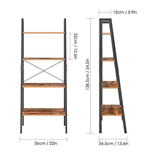 Homfa Estantería Escalera Librería de Pared Estantería Metálica para Salón Terraza Dormitorio con 4 Niveles Vintage y Negro 56x34.5x138.5cm