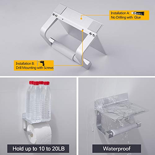 Hoomtaook Portarrollos para Papel Higiénico Portarrollos Baño Adhesivo Portarrollo para Papel Higiénico, Autoadhesivo, Aluminio, Acabado Mate Plata 2 Piezas