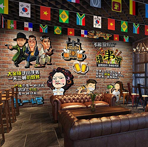 HUATULAI mural Papel Pintado 3D Barbacoa De Dibujos Animados Kebab Mural Barbacoa Tienda Fondo Papel Tapiz Cadena Restaurante Restaurante Papel Tapiz Pared Tela-400 * 280 Cm