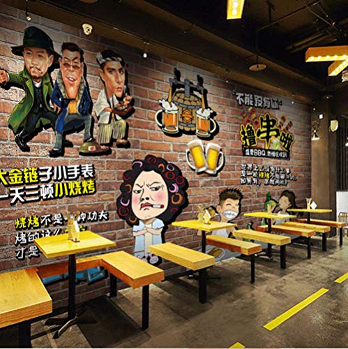 HUATULAI mural Papel Pintado 3D Barbacoa De Dibujos Animados Kebab Mural Barbacoa Tienda Fondo Papel Tapiz Cadena Restaurante Restaurante Papel Tapiz Pared Tela-400 * 280 Cm