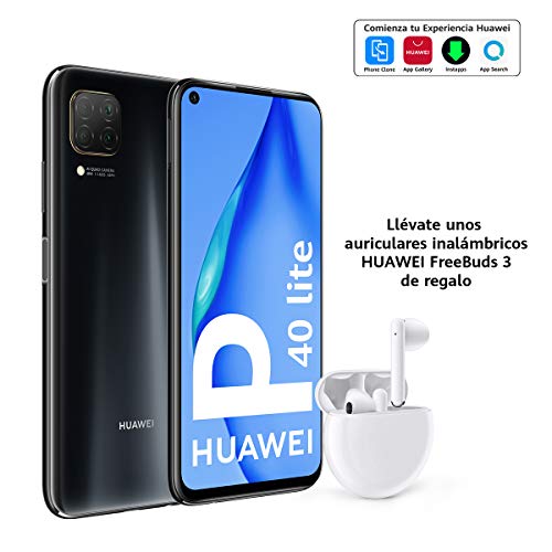 HUAWEI P40 lite - Smartphone con pantalla de 6.4" FullView (Kirin 810, 6GB de RAM, 128GB de ROM, Cuádruple cámara de 48MP,8MP,2MP,2MP), carga rápida de 40W, Batería de 4200 mAh, Auriculares Freebuds 3