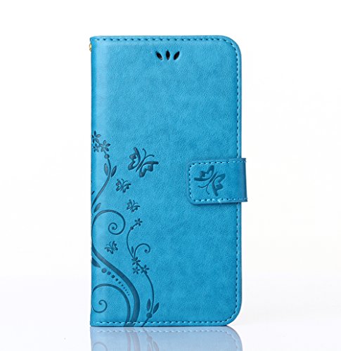 Huawei Y6 2017 Funda, SMTR Diseño retro del modelo de flores, Leather Wallet Case Cover Carcasa Funda con Ranura de Tarjeta para Huawei Y6 2017 (Azul)