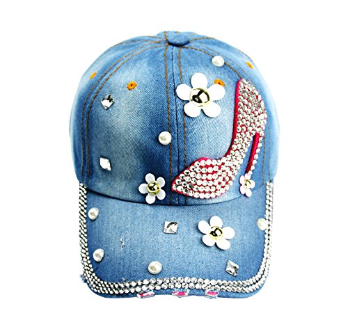 idopy sol sombrero gorra de béisbol con tachuelas de diamante ajustable de la mujer Denim Jean