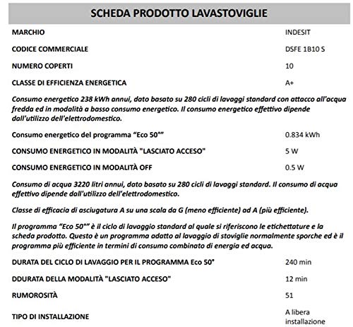 Indesit DSFE 1B10 S lavavajilla Independiente 10 cubiertos A+ - Lavavajillas (Independiente, Plata, Estrecho (45 cm), Plata, Botones, Giratorio, 1,3 m)