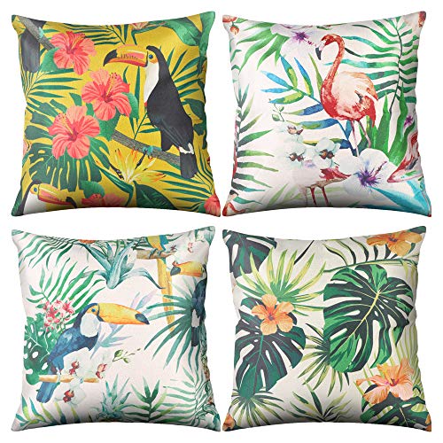 Ivyshion - Juego de 4 fundas de cojín tropical para plantas de 45 x 45 cm, decoración del sofá, salón moderno, funda de almohada cuadrada de lino, dormitorio, hotel, cojín, Vert 2, 45 x 45 cm