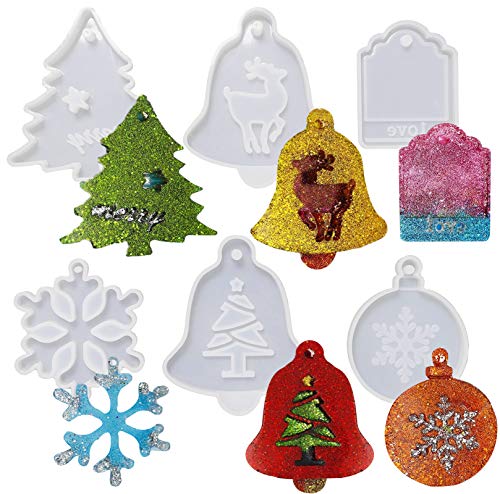 JEMESI 6Pack Moldes Resina DIY Silicona Epoxi Moldes Resina para Copo de Nieve/Copos de Nieve Circular/árbol de Navidad, Alce, Moldes Montaje de Love