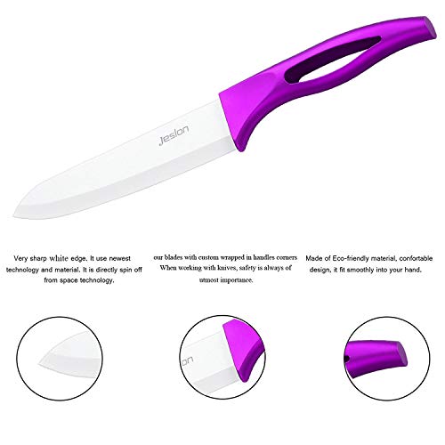 Jeslon cuchillos de cocina de cerámica, 5 piezas cuchillo de cocina profesional conjunto con chaquetas de protección cuchillos de cerámica ligeros incluir 4 cuchillos de cerámica 1 pelador