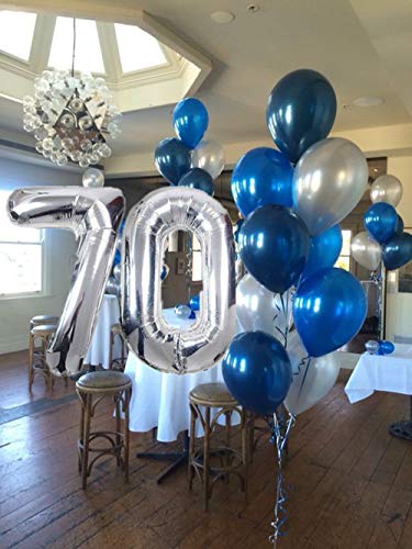 JeVenis 36 PCS Silver Blue 70th Birthday Decorations Artículos de Fiesta 70 Globos de cumpleaños Happy Birthday Balloon Banner 70 Decoraciones de cumpleaños