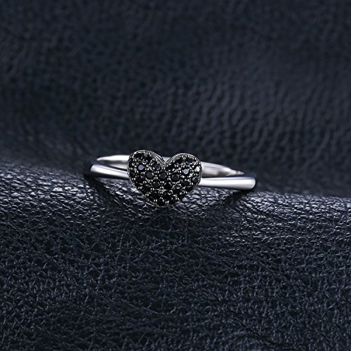 JewelryPalace Anillo dulce en forma de corazón adornado Espinela negro en Plata de ley 925 Tamaño 09