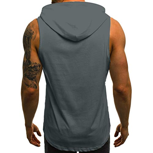 JiaMeng Camisetas Elástica de Fitness sin Mangas Tank Top Gym para Hombre Fitness Muscle Estampado sin Mangas con Capucha Culturismo Bolsillos de Secado Ajustado