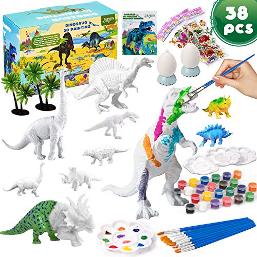 Joyjoz Juego de Arte Manualidades para Niños - Juguetes de Dinosaurio 3D de 38 Piezas, Regalo de Cumpleaños y de Navidad para Niños y Niñas