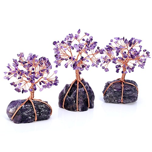 JSDDE - Árbol de la vida con piedras de cristal natural, adorno de árbol de la vida, adorno curativo de Reiki, decoración Feng Shui con piedras preciosas, vidrio, amatista