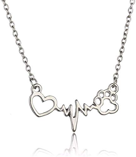 JSYHXYK Collar Lindas Mujeres Animales Amantes Collares Gatos Perros Mascotas Patas Imprimir Amor Corazón Latido Colgante Encanto Cadena Collar Joyería Regalos