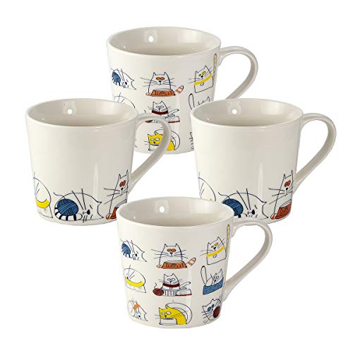 Juego 4 Tazas de Café Te Originales, Tazas Graciosas Grande Mug, Resistente a Lavavajillas y Microondas, Tazas con Diseño Gatos, Regalos Gatos Mujer Hombre