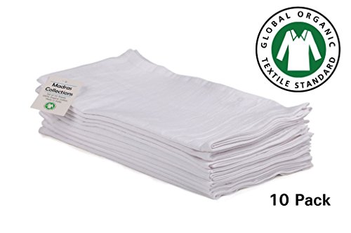 Juego de 10 toallas de cocina multiuso, color blanco, 100% algodón orgánico, altamente absorbentes, toallas de té para bordado blanco