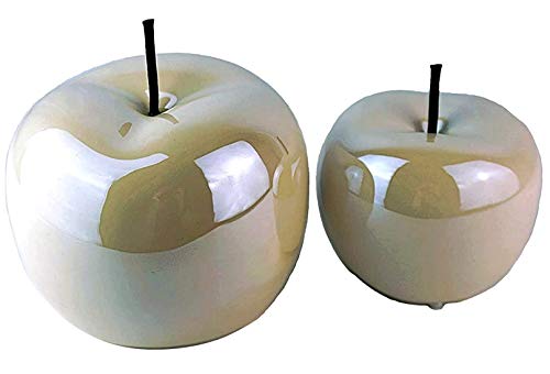 Juego de 2 figuras decorativas de cristal con forma de manzana, color blanco perla, de cerámica brillante, 15 cm de diámetro, 12 cm de altura, modernas figuras de cerámica, para el salón o la fruta