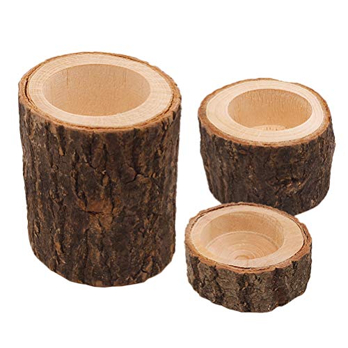 Juego de 3 portavelas de madera de corteza creativa para decoración de interiores, decoración del hogar, de la marca Healalifty