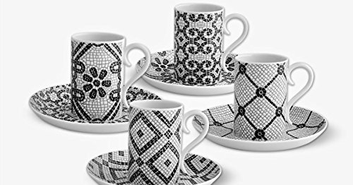 Juego de 4 tazas de café y platillos de porcelana portuguesa Vista Alegre.