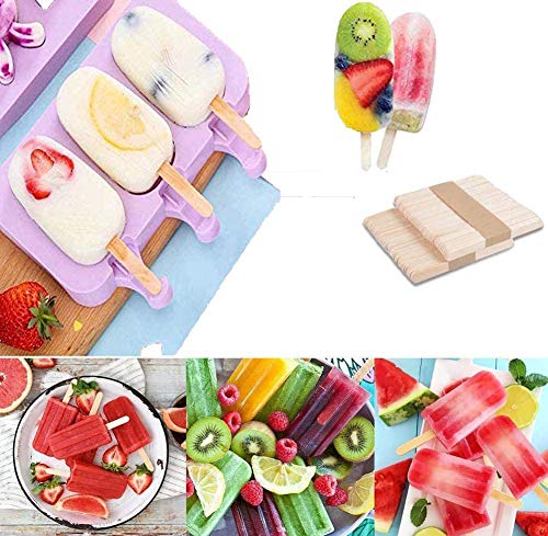 Juego de moldes de paletas de hielo, palitos de paleta, chocolate para hacer hielo, certificado LFGB sin BPA con 50 palos de madera (no se derrama).