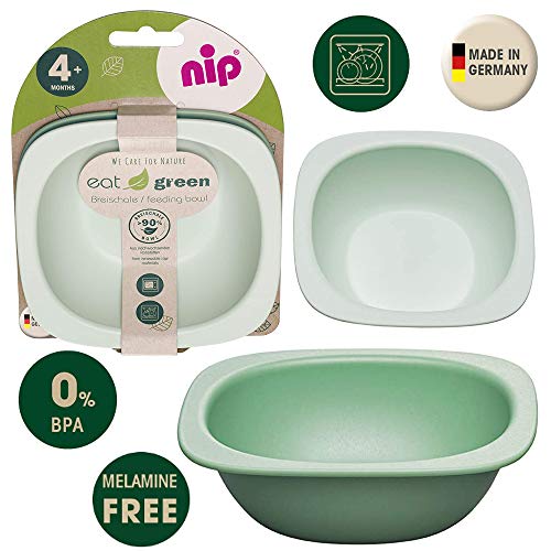 Juego de vajilla NIP ecológica ecológica a partir de 4. Monat, 2 cuenco + 3 cucharas Eat Green ecológicas, sin melamina, sin BPA, apto para lavavajillas, apto para microondas, fabricado en Alemania