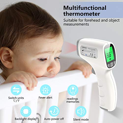 JUMPER FR202 Termómetro Digital sin Contacto Termómetro Infrarrojo Profesional para Bebés con Lectura Instantánea Alarma Contra la Fiebre - Adecuado para Bebés Niños Adultos (Gris)